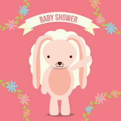 baby shower invitation card pink rabbit floral decoration