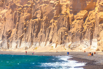 Beautiful beach with volcanic mountains. Vlychada beach, Santorini island, Greece