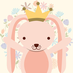 cute pink rabbit wearing crown flowers decoration