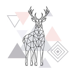 Abstract polygonal deer. Geometric hipster illustration. Reindeer poster. Scandinavian style. Vector print.