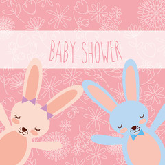 baby shower pink and blue bunnies greeting card