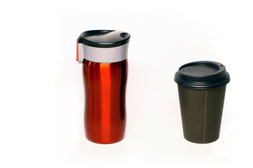 Ecology! Reusable metal cup and disposable paper cup