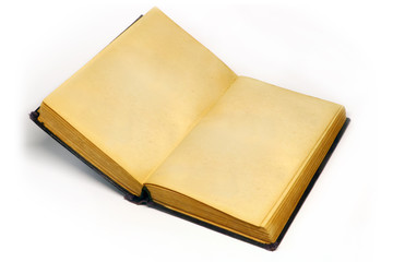 an open old book with blank pages