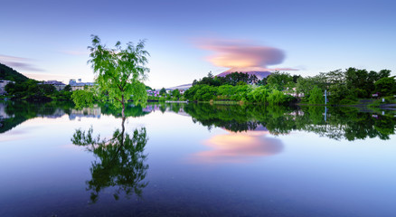 Mount Fuji in the morning, view from lake Kawaguchiko.