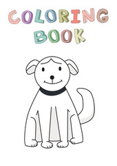 Funny smiling dog cartoon character. Contour vector illustration for coloring book. Cartoon style. Isolated.
