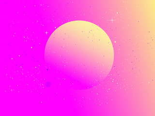 Abstract space background with big yellow bright star on pink background