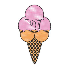 Ice Cream Cone with three scoops over white background, vector illustration