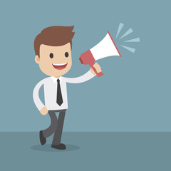 Funny Cartoon Businessmen with Megaphone