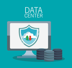 Data center technology computer screen servers vector illustration graphic design
