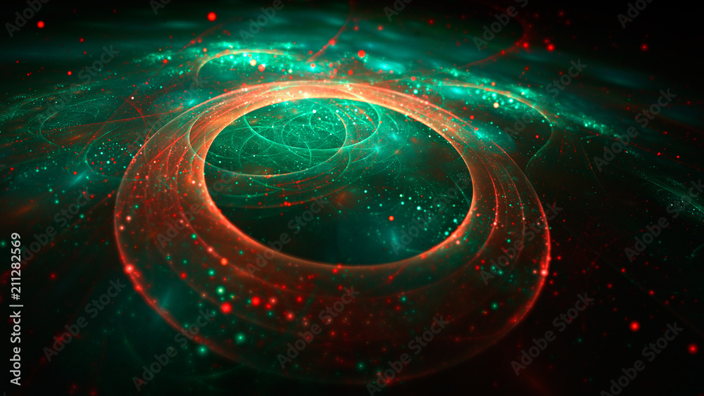 Poster abstract 3d fractal colorful circles illustration in cyan and red color