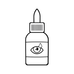 Black And White Cartoon Eye Drops Plastic Bottle. Vector Illustration Isolated On White Background