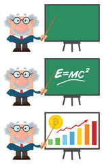 Professor Or Scientist Cartoon Character Set 2. Vector Illustration Flat Design Isolated On White Background