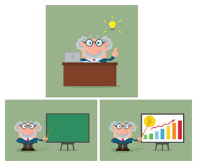 Fototapeta premium Professor Or Scientist Cartoon Character Set 5. Illustration Flat Design With Background