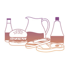 lemonade pitcher with hamburger and picnic food icon over white background, vector illustration