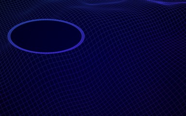 Abstract landscape on a blue background. Cyberspace grid. Hi-tech network, technology. 3D illustration. Mockup