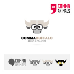 Buffalo animal concept icon set and modern brand identity logo template and app symbol based on comma sign