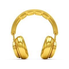 3D Rendering Golden headphones isolated on white background