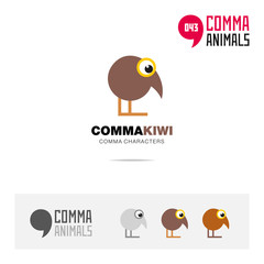 Kiwi bird concept icon set and modern brand identity logo template and app symbol based on comma sign