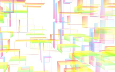 Colorful abstract digital and technology background. The pattern with repeating rectangles. 3D illustration