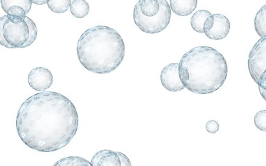 Bitcoin economic financial bubble. Cryptocurrency 3D illustration. Business concept. Bue bubbles on a white background