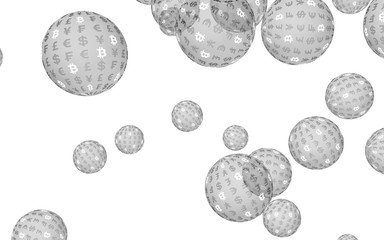 Bitcoin economic financial bubble. Cryptocurrency 3D illustration. Digital white background. Business concept.