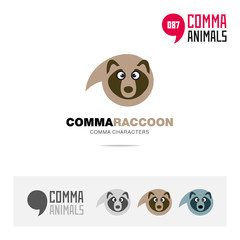 Raccoon animal concept icon set and modern brand identity logo template and app symbol based on comma sign