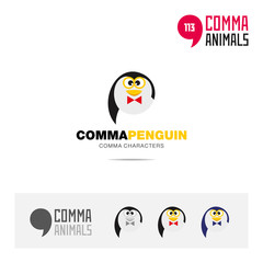 Penguin bird concept icon set and modern brand identity logo template and app symbol based on comma sign
