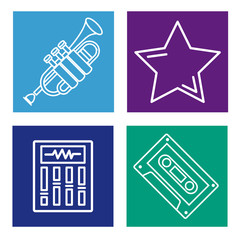 Set of music icons collection on colorful squares vector illustration graphic design