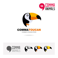 Toucan bird concept icon set and modern brand identity logo template and app symbol based on comma sign