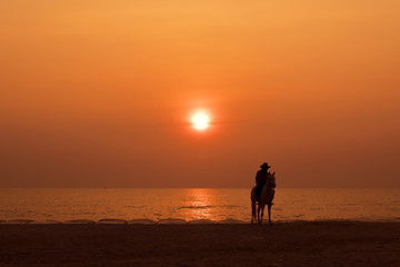 Fototapeta na wymiar Horse riding on the beach at sunset