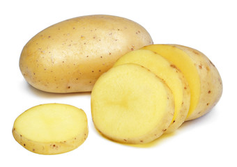 Potato isolated on white background. Fresh, raw potatoes, studio shot. Cooking ingredient.