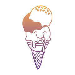 kawaii ice cream cone icon over white background, colorful design. vector illustration