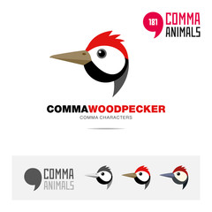 Woodpecker bird concept icon set and modern brand identity logo template and app symbol based on comma sign