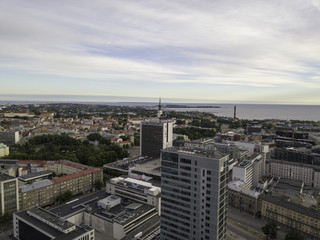 Aerial cityscape of modern business financial district with tall skyscraper buildings