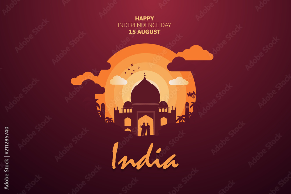 Wall mural happy independence day of india for 15th august. famous monument of india in indian background. vect