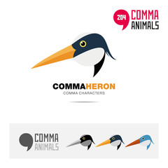 Heron bird concept icon set and modern brand identity logo template and app symbol based on comma sign
