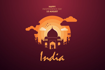 Happy Independence Day of India for 15th August. Famous monument of India in Indian background. Vector illustration EPS10