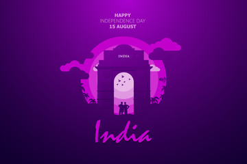 Happy Independence Day of India for 15th August. Famous monument of India in Indian background. Vector illustration EPS10