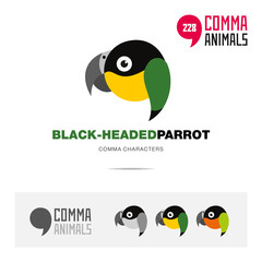 Black headed parrot bird concept icon set and modern brand identity logo template and app symbol based on comma sign