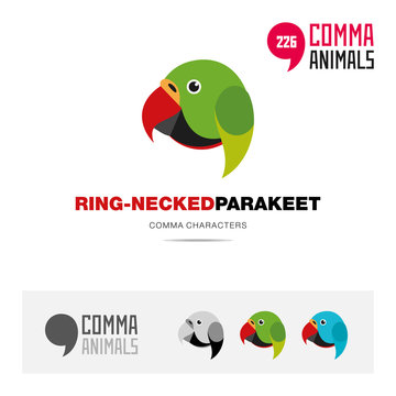 Ring necked parakeet parrot bird concept icon set and modern brand identity logo template and app symbol based on comma sign