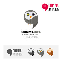Short Ear Owl bird concept icon set and modern brand identity logo template and app symbol based on comma sign