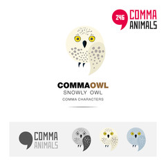 Snowly Owl bird concept icon set and modern brand identity logo template and app symbol based on comma sign