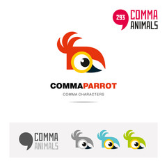Parrot bird concept icon set and modern brand identity logo template and app symbol based on comma sign