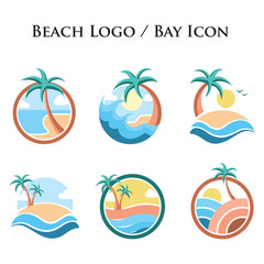 Fototapeta na wymiar Beach Bay Sea Palm Coconut Island Logo Icon