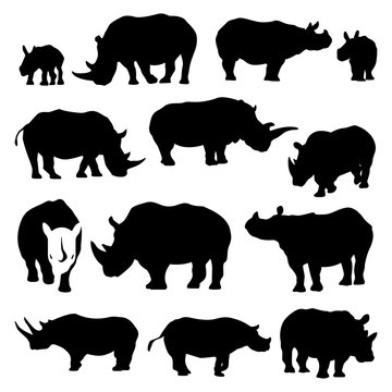 Rhino Silhouette Rhinoceros Symbol Set