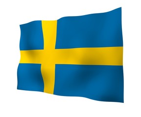 The flag of Sweden. Official state symbol of the Kingdom of Sweden. A blue field with a yellow Scandinavian cross that extends to the edges of the flag. 3d illustration