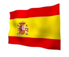 The flag of Spain. Official state symbol of the Kingdom of Spain (Spanish: Reino de Espana). Concept: web, sports pages, language courses, travelling, design elements. 3d illustration