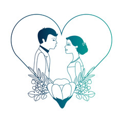 married couple with floral decoration in heart vector illustration design