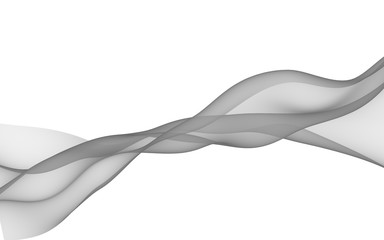 Abstract gray wave. Raster air background. Bright gray ribbon on white background. Gray scarf. Abstract gray smoke. 3D illustration
