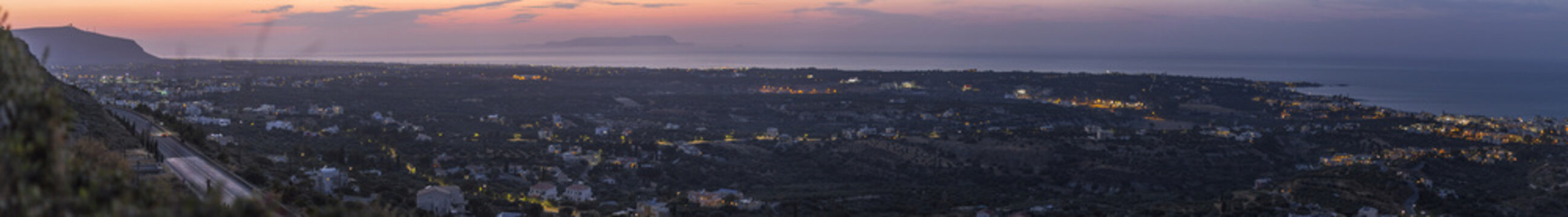 panorama of Limenas Chersonisou coast line at night